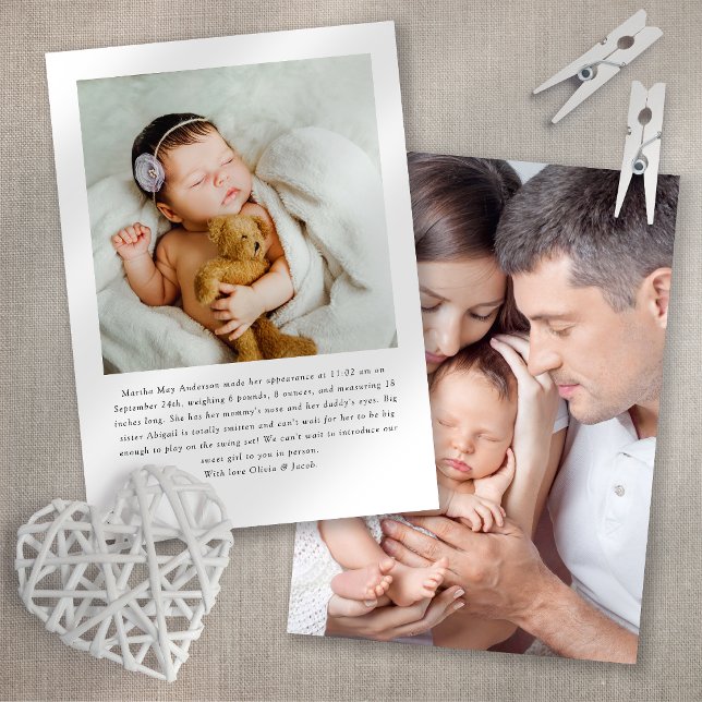 Modern Baby Two Photos Introduction Birth Announcement (Creator Uploaded)