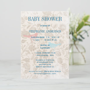 Modern Baby Vintage Birds Shower Aqua Blue Invitation