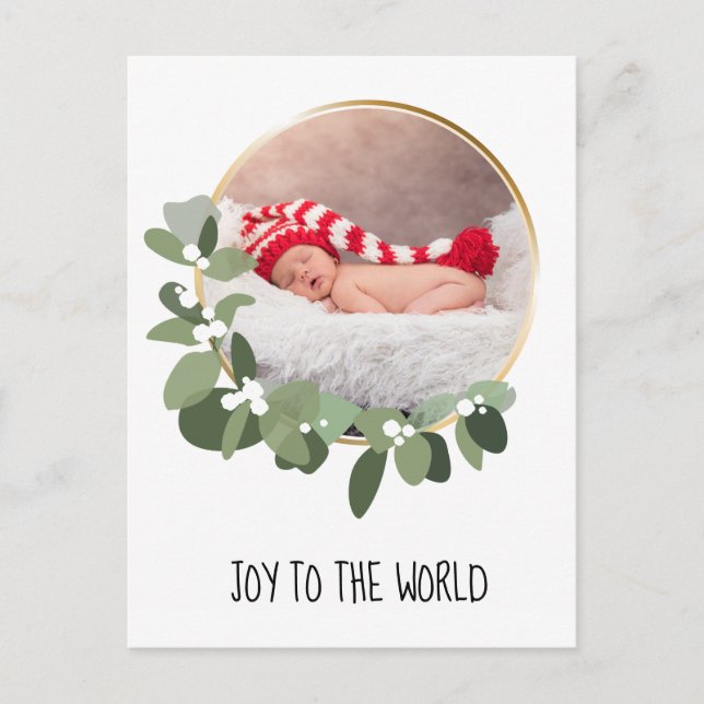 Modern Baby's first Christmas birth Announcement Postcard (Front)