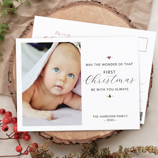 Modern Baby's First Christmas Photo Holiday Postcard (Creator Uploaded)