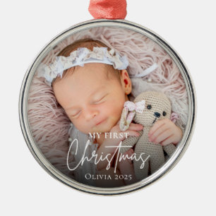 Modern Baby's First Christmas Photo Keepsake  Metal Ornament
