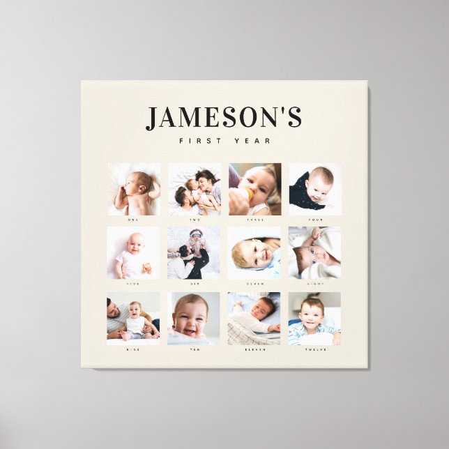 Modern Baby's First Year Keepsake Photo Calendar C Canvas Print (Front)