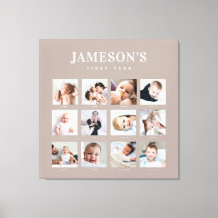 Modern Baby's First Year Keepsake Photo Calendar Canvas Print