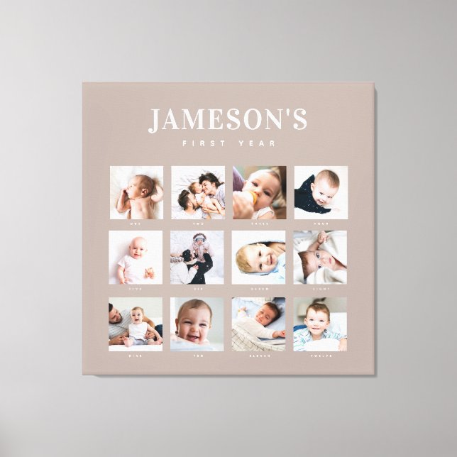 Modern Baby's First Year Keepsake Photo Calendar Canvas Print (Front)