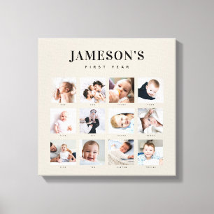 Modern Baby's First Year Keepsake Photo Calendar Canvas Print