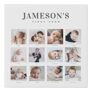 Modern Baby's First Year Keepsake Photo Calendar F Faux Canvas Print