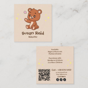 Modern Babysitting Business   Cute Bear  Square Business Card