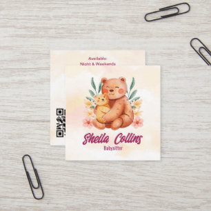 Modern Babysitting Business   Nanny Bear Square Business Card