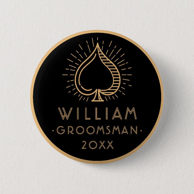 Modern Bachelor Party Groomsman Ace Spade | Black  2 Inch Round Button (Front)