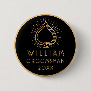 Modern Bachelor Party Groomsman Ace Spade   Black  2 Inch Round Button