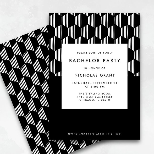 Modern Bachelor Party Minimal Black and White Invitation (Fully customizable.
)
