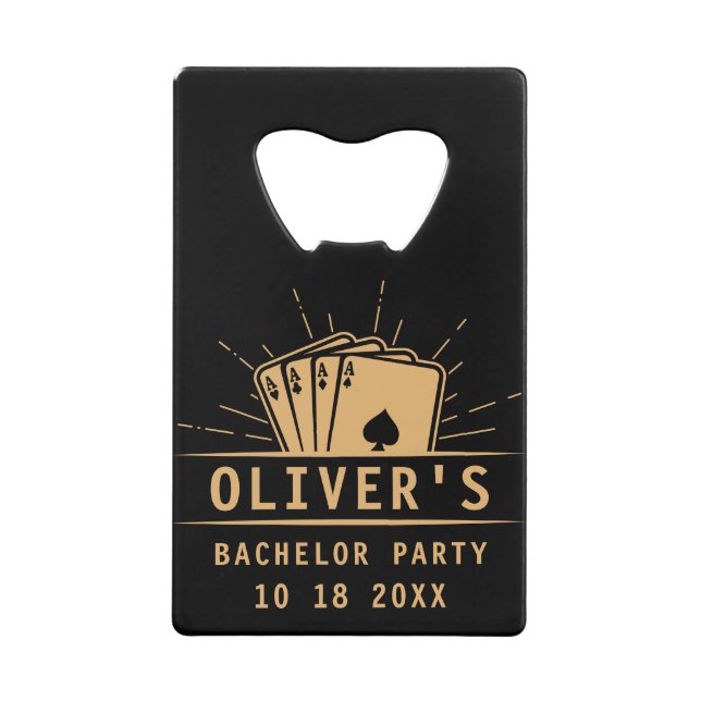 Modern Bachelor Party Poker Playing Card Casino Credit Card Bottle Opener (Front)