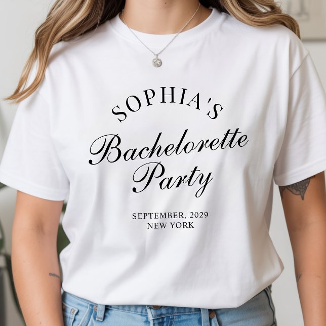 Modern Bachelorette Party Calligraphy Script T-Shirt (custom name bridesmaid shirt, minimalist bridesmaid t shirt gift, elegant script bridal party shirt)