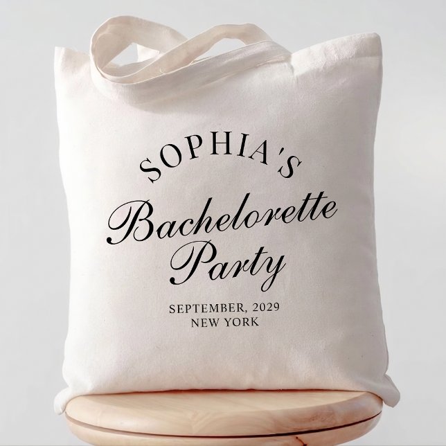 Modern Bachelorette Party Calligraphy Script Tote Bag (Bachelorette party tote bags, Bridesmaid proposal boxes, Bridal shower gift ideas, Wedding day bags)