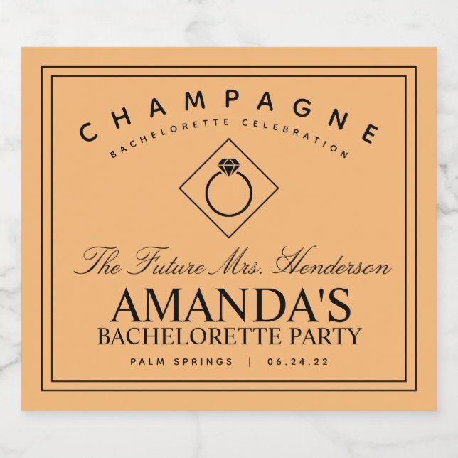 Modern Bachelorette Party Orange Sparkling Wine La Sparkling Wine Label (Single Label)