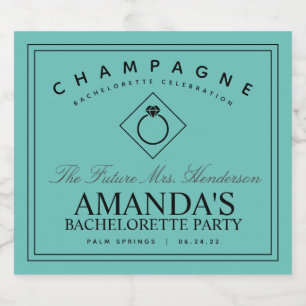Modern Bachelorette Party Teal Sparkling Wine Labe Sparkling Wine Label