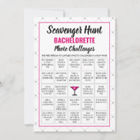 Modern Bachelorette Photo Scavenger Hunt Game Card