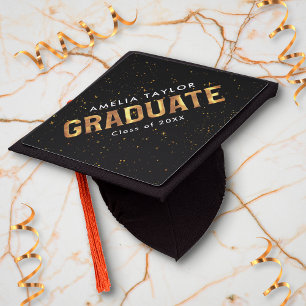 Modern Back and Gold Graduation Cap Topper