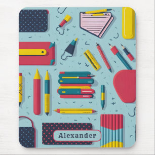 Modern Back to School Supplies Pattern Name Mouse Pad