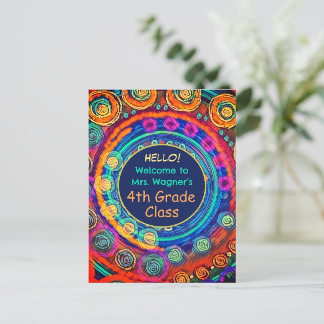 Modern Back to School Teacher Name Class Colourful Postcard (Standing Front)
