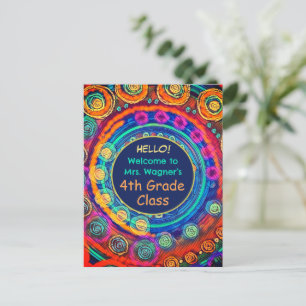 Modern Back to School Teacher Name Class Colourful Postcard