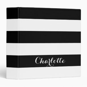 Modern back white bold stripes custom script binder