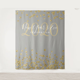 Modern Backdrop New Year's Eve Gold Grey Confetti Tapestry