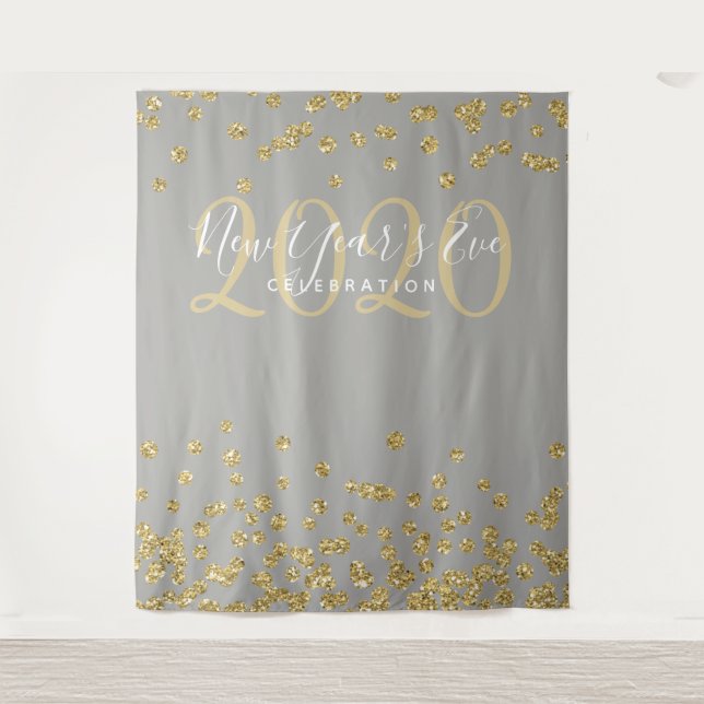 Modern Backdrop New Year's Eve Gold Grey Confetti Tapestry (Front)