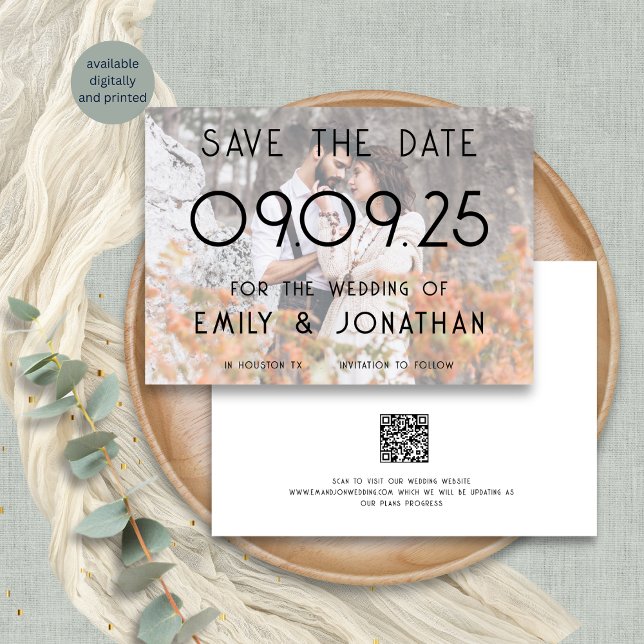 Modern Background Custom Photo Wedding Save The Date (Front and back view)