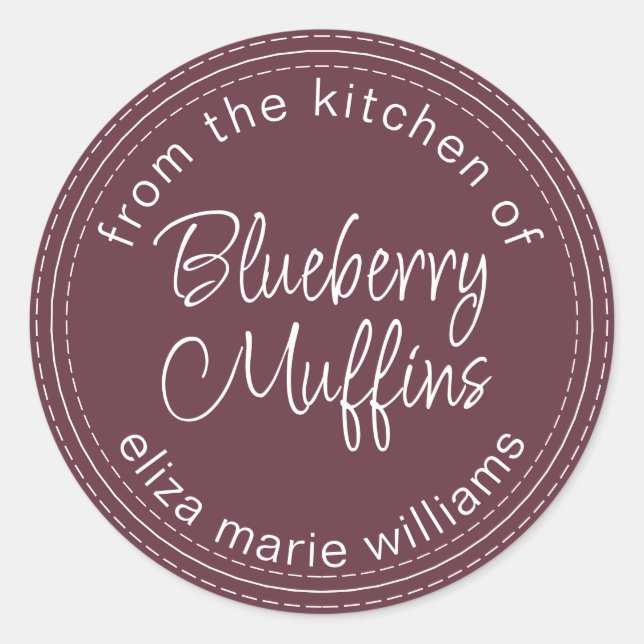 Modern Baked Goods Blueberry Muffins Burgundy Classic Round Sticker (Front)