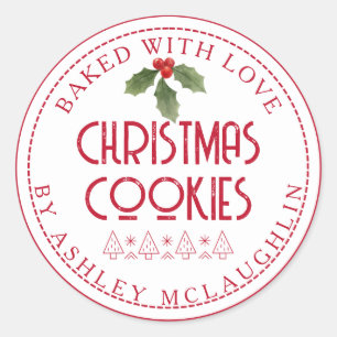 Modern Baked with Love Name Christmas  Classic Round Sticker