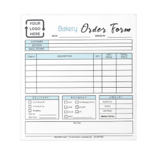 Modern Bakery Cafe Blue Order Form Notepad
