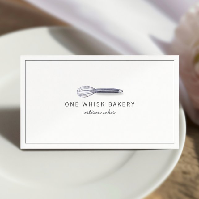 Modern Bakery Chef Caterer Watercolor Whisk  Business Card (Creator Uploaded)