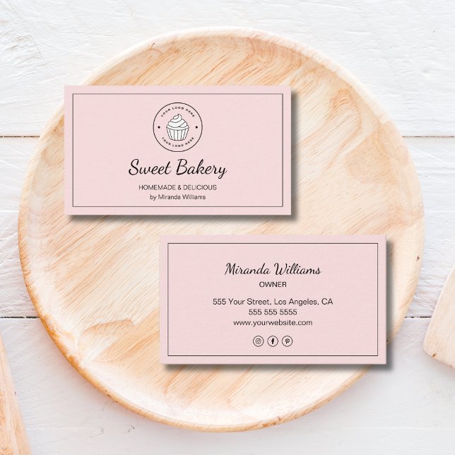 Modern Bakery Custom Logo Pink Business Card (Modern Bakery Custom Logo Pink Business Card)