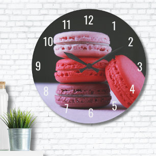 Modern Bakery Magenta Pink French Macaron Cookies Large Clock