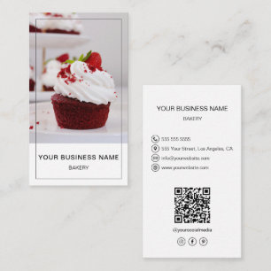 Modern Bakery Photo QR Social Media Icons White Business Card