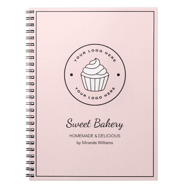 Modern Bakery Pink Custom Logo Notebook (Front)