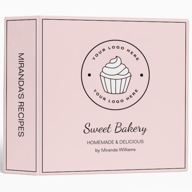 Modern Bakery Pink Custom Logo Recipe Binder (Front/Spine)