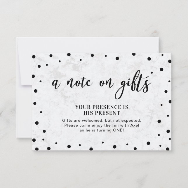 Modern Balck Confetti & Marble Insert Card (Front)