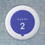 Modern Balloon | Blue Birthday Party Name Age Boy 2 Inch Round Button<br><div class="desc">Simple, stylish and fun birthday badge with your custom "<name>" and "<age>" text in modern typography in crisp white on a simple round balloon design in royal blue with a straight gray string in a minimalist Scandinavian 'Scandi' style. Add the name and age of a loved one for a truly...</div>