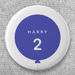 Modern Balloon | Blue Birthday Party Name Age Boy 2 Inch Round Button<br><div class="desc">Simple, stylish and fun birthday badge with your custom "<name>" and "<age>" text in modern typography in crisp white on a simple round balloon design in royal blue with a straight gray string in a minimalist Scandinavian 'Scandi' style. Add the name and age of a loved one for a truly...</div>