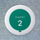 Modern Balloon | Green Birthday Party Kid Name Age 2 Inch Round Button<br><div class="desc">Simple, stylish and fun birthday badge with your custom "<name>" and "<age>" text in modern typography in crisp white on a simple round balloon design in vibrant green with a straight gray string in a minimalist Scandinavian 'Scandi' style. Add the name and age of a loved one for a truly...</div>