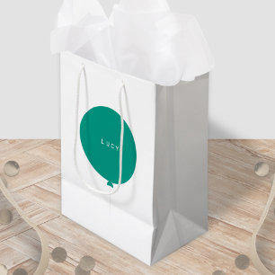 Modern Balloon   Green Kids Party Fun Stylish Name Medium Gift Bag