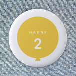 Modern Balloon | Yellow Birthday Party Cute Age 2 Inch Round Button<br><div class="desc">Simple, stylish and fun birthday badge with your custom "<name>" and "<age>" text in modern typography in crisp white on a simple round balloon design in sunshine yellow with a straight gray string in a minimalist Scandinavian 'Scandi' style. Add the name and age of a loved one for a truly...</div>
