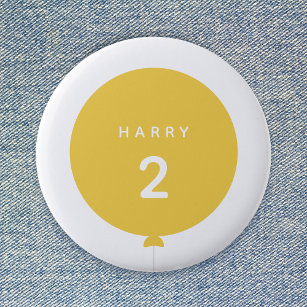 Modern Balloon   Yellow Birthday Party Cute Age 2 Inch Round Button