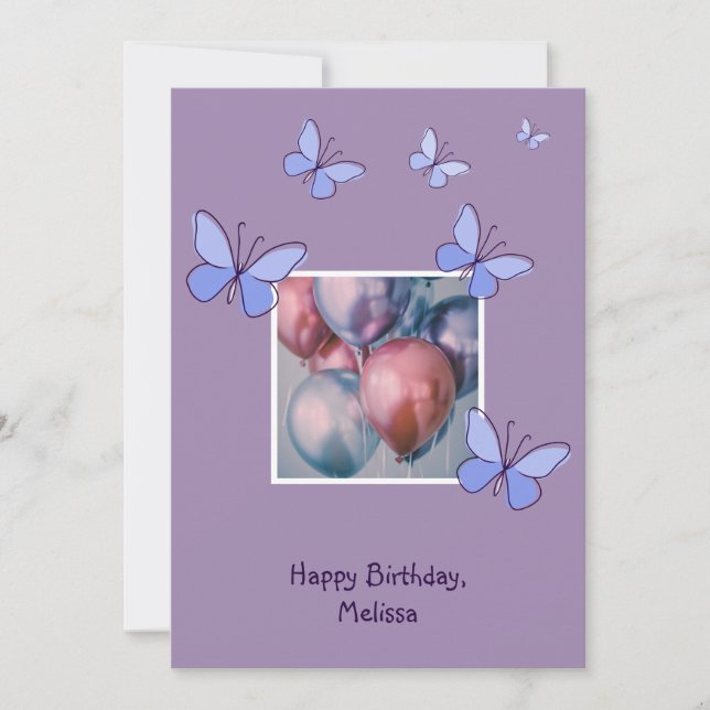 Modern Balloons Photo Happy Birthday Card (Front)
