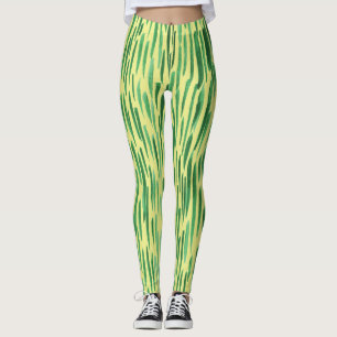  Modern Bamboo Pattern Jungle Vibe Green Stripes  Leggings