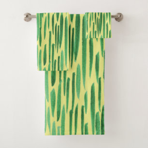 Modern Bamboo Pattern Tiki Vibe Green  Bath Towel Set