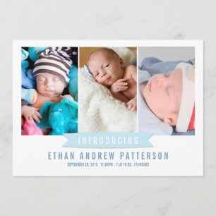 Modern Banner Baby Boy Photo Birth Announcement