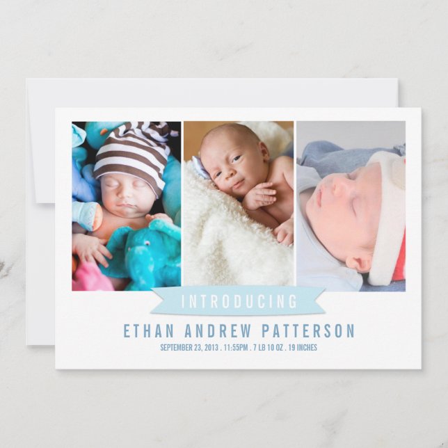 Modern Banner Baby Boy Photo Birth Announcement (Front)